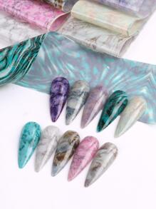大理石指甲转印箔 10 件不对称纹理渐变绽放贴纸滑块 3D 美甲装饰 - 彩色 - 查看 10