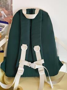 绿色时尚轻便拼色字母，简约学院风背包，街头休闲初中生，男女同款背包帆布背包夏季书包学校背包学校用品节日必备露营返校沙滩包沙滩笔记本电脑包运动生活度假男士包包背包旅行必备大包春季 - 綠色 - 查看 2