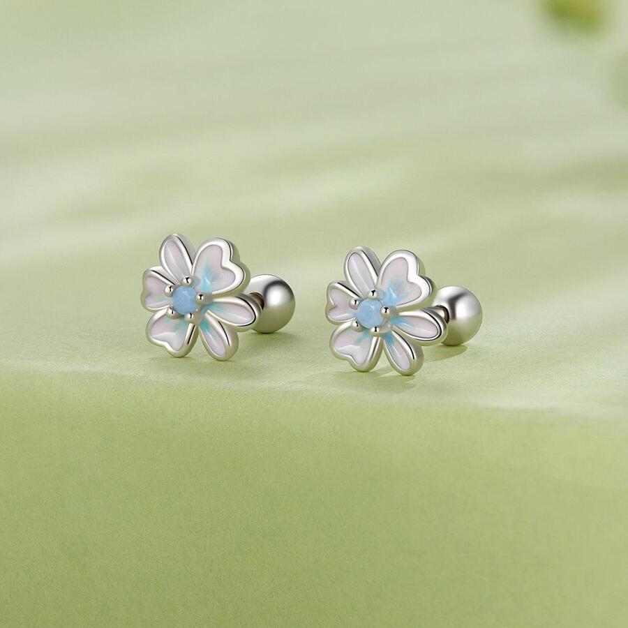 WOSTU 1 cặp bông tai hoa nhựa ombre xanh hồng độc đáo bằng bạc nguyên chất 925, hoa nhỏ tươi tắn và thanh lịch, quà tặng sinh nhật tuyệt vời cho các bé gái tuổi teen ngày lễ tình nhân
