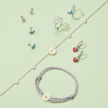 WOSTU 1 cặp bông tai hoa nhựa ombre xanh hồng độc đáo bằng bạc nguyên chất 925, hoa nhỏ tươi tắn và thanh lịch, quà tặng sinh nhật tuyệt vời cho các bé gái tuổi teen ngày lễ tình nhân - Bạc - Xem 10