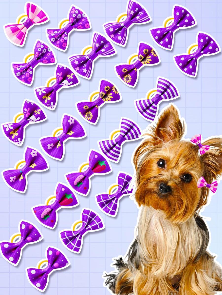 20pcs Bow Design Pet Hair Tie - Purple - View 1