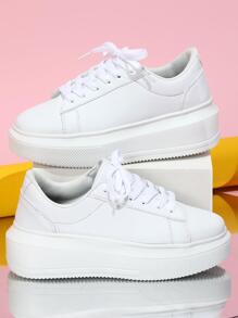 Zapatos cómodos, sencillos y de moda para caminar al aire libre y uso casual. Zapatos deportivos para ciudad, transporte, fitness y turismo con puntera redonda y corte bajo en bloques de color, un regalo versátil para hombres - Blanco - Ver 4