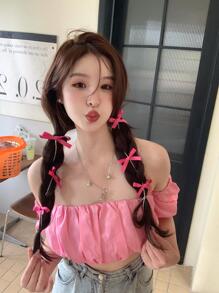 2入組蝴蝶結裝飾髮夾 - 粉色 - 查看 1