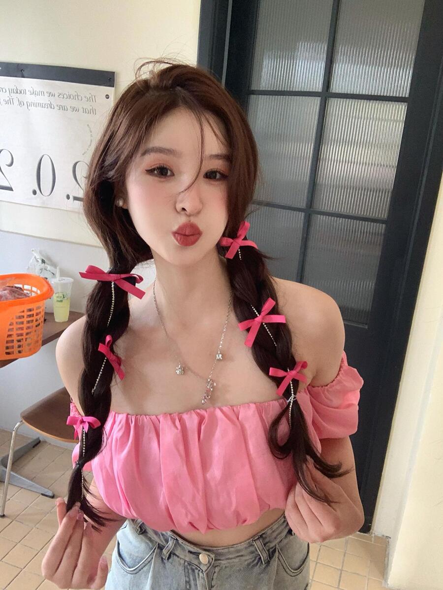 2入組蝴蝶結裝飾髮夾 - 粉色 - 查看 1