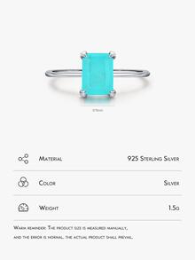 MODIAN S925纯银经典长方形帕拉伊巴碧玺女士戒指，精致珠宝，生日、派对礼物 - 銀色 - 查看 3