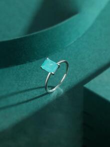 MODIAN S925纯银经典长方形帕拉伊巴碧玺女士戒指，精致珠宝，生日、派对礼物 - 銀色 - 查看 4