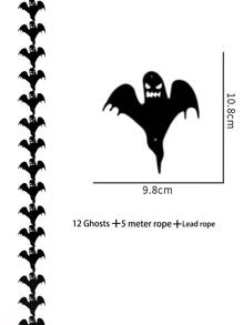 1pc Halloween Bat Decor Paper Garland - Black - View 11