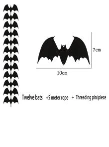 1pc Halloween Bat Decor Paper Garland - Black - View 10