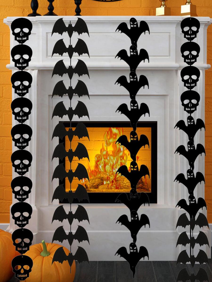 1pc Halloween Bat Decor Paper Garland - Black - View 1