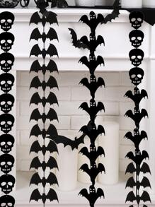 1pc Halloween Bat Decor Paper Garland - Black - View 2