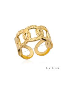 1pc Stainless Steel Exaggerated Chain Design Adjustable Opening Ring For Women - Yellow Gold - View 3