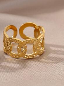 1pc Stainless Steel Exaggerated Chain Design Adjustable Opening Ring For Women - Yellow Gold - View 2