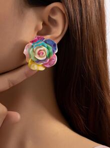 1pair Fashionable Colorful Flower Decor Stud Earrings For Women For Summer Valentines,Mom,Mother,Mother's Day,Gift