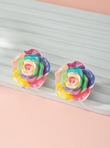 1pair Fashionable Colorful Flower Decor Stud Earrings For Women For Summer Valentines,Mom,Mother,Mother's Day,Gift