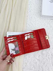 Crocodile Embossed Coin Pocket Small Bi-Fold Slim Women Wallet Mini Thin Lightweight Multi Layer Portable ID Card Credit Card Minimalist Fashion Modern Business For Anniversary For On Valentine Day For Birthday Gift For Gift For Couple For Girls For Lady For Female Bag School Supplies For School Dorm Room & Back To School Gift For Women Wallet Purse Wallet Small Wallet