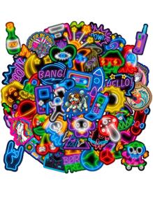 50 piezas Luz de neón grafiti Pegatinas - Multicolor - Ver 1