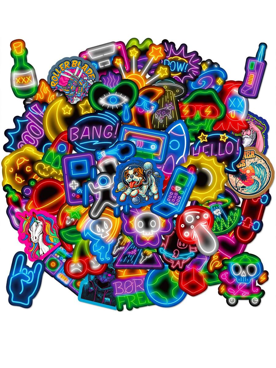 50 piezas Luz de neón grafiti Pegatinas - Multicolor - Ver 1