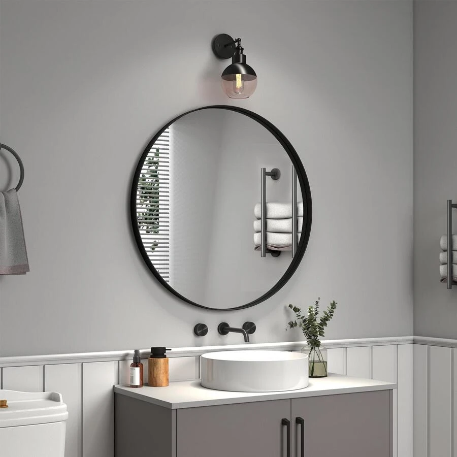 Matte Black Round Bathroom Mirror 30inch, Circle Framed Vanity Mirror for Wall | SHEIN USA