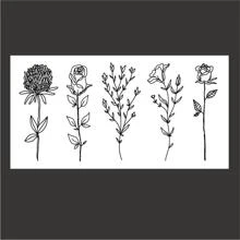 4 piezas/set Etiquetas engomadas del tatuaje flor serie negro arte de línea con margarita con girasol rosa impermeable - Blanco y Negro - Ver 6