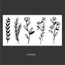 4 piezas/set Etiquetas engomadas del tatuaje flor serie negro arte de línea con margarita con girasol rosa impermeable - Blanco y Negro - Ver 3