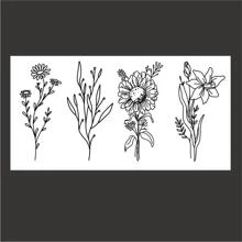 4 piezas/set Etiquetas engomadas del tatuaje flor serie negro arte de línea con margarita con girasol rosa impermeable - Blanco y Negro - Ver 4