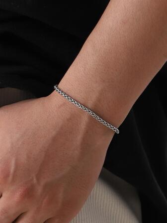 1入組男士極簡不銹鋼手鏈嘻哈朋克風格銀時尚受歡迎首飾類禮品派對