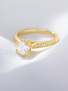 Cubic Zirconia Decor Sterling Silver Ring Wedding Engagement Bridal Jewelry