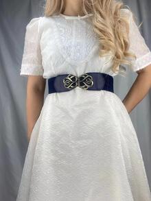 1入組女性對稱扣復古鬆緊腰帶適用於衣物裝飾 - 藏蓝色 - 查看 6