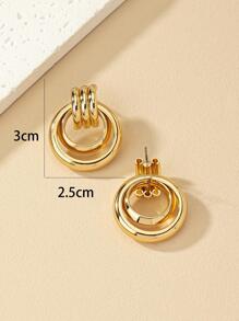 1pair Circle Decor stud Earrings - Yellow Gold - View 3