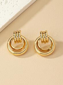 1pair Circle Decor stud Earrings - Yellow Gold - View 4