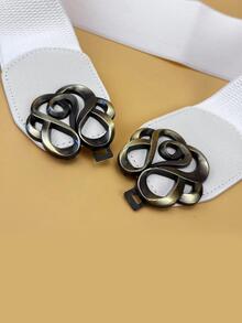 1入組女性對稱扣復古鬆緊腰帶適用於衣物裝飾 - 白色 - 查看 5