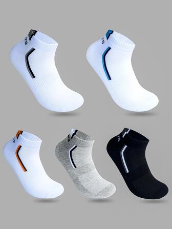 5 paires Chaussettes invisibles absorbantes de sport avec graphique de lettre pour hommes, pour la vie quotidienne et la salle de gym