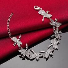 镀银镶嵌 AAA 锆石全 8 只蜻蜓链手链首饰 - 銀色 - 查看 4