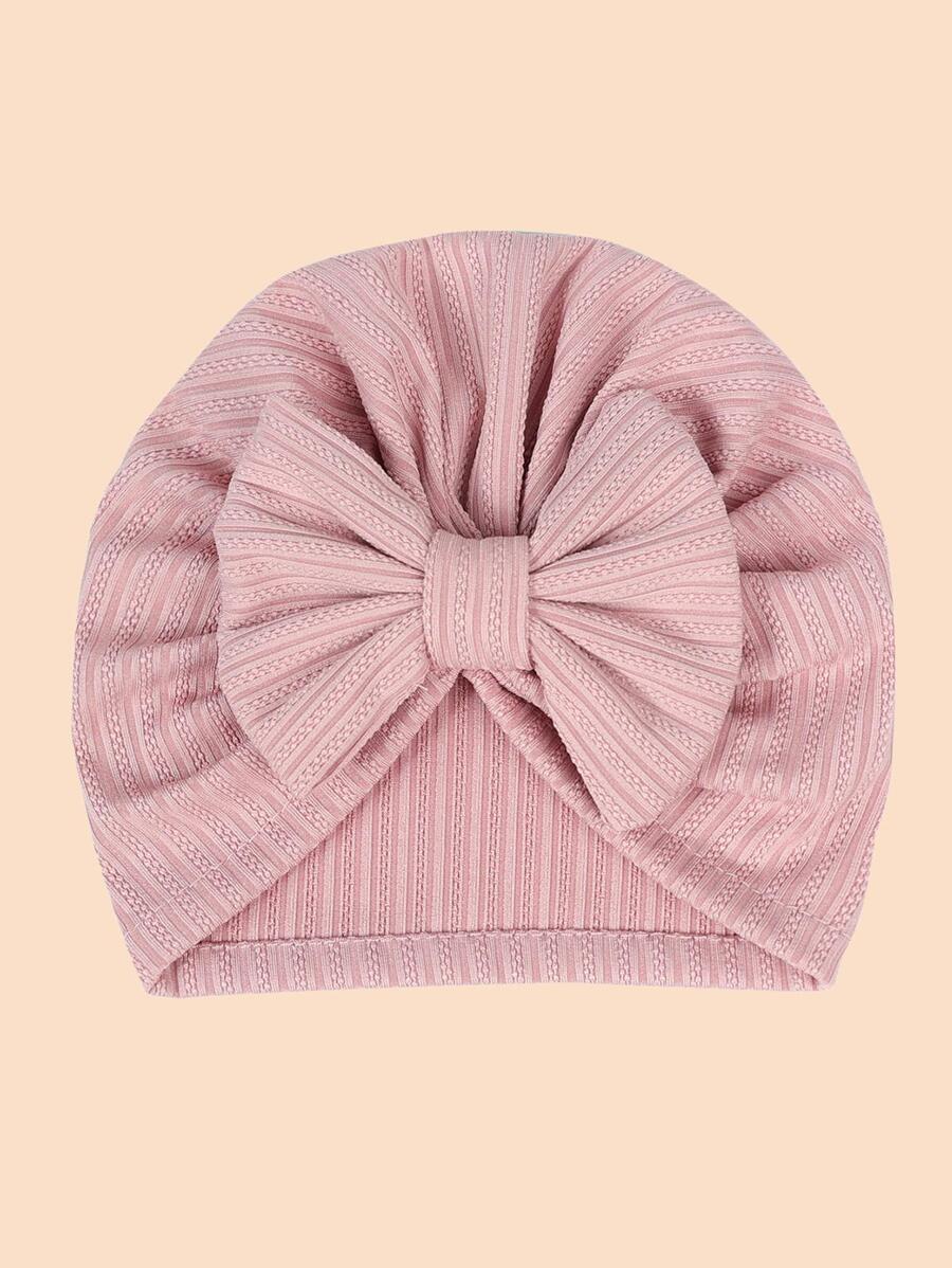 1pc Baby Plain Bow Decor Polyester Turban