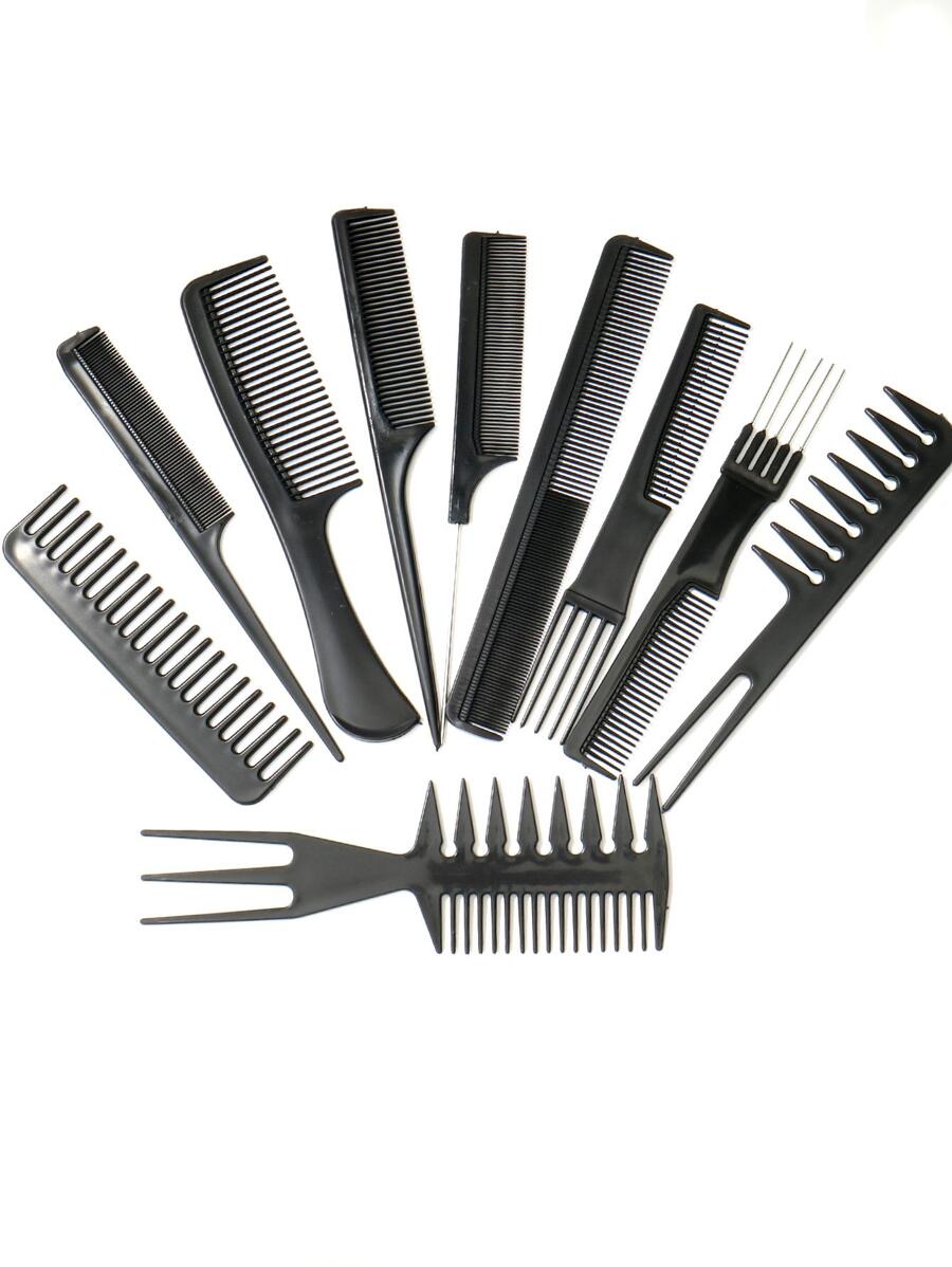 10 chiếc lược chải tóc trơn đơn giản dành cho cả nam và nữ dùng hàng ngày, dụng cụ tạo kiểu tóc, phụ kiện tóc - màu đen - Xem 1