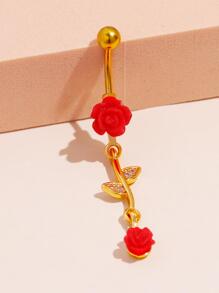 Cá Tính Sáng Tạo Hoa Hồng Đỏ Hoa Trang Trí Bụng Cho Nữ, Nhẫn Nữ Xuyên Cơ Thể Trang Sức - Vàng - Xem 5