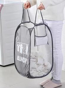 1pc Giỏ giặt lưới màu xám - Xám - Xem 2