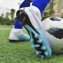 1pair Sporty Athletic Shoes, Color Block Geometric Detail High-top Soccer Cleats - Blue and White - View 2