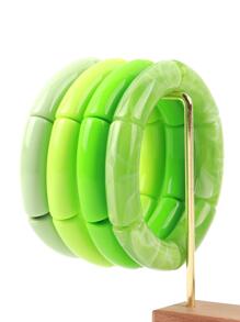 4 Cái/bộ Acrylic Xanh Phân Cấp Vòng Tay Bằng Tre Hình Ống, Co Giãn - màu xanh lá - Xem 3