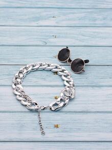Silver Cat Necklace And Black Pet Sunglasses Set For Dressing Up Cats And Dogs - Silver - View 2
