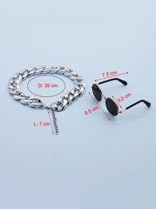 Silver Cat Necklace And Black Pet Sunglasses Set For Dressing Up Cats And Dogs - Silver - View 3