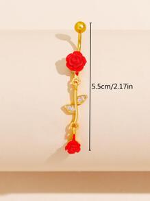 Cá Tính Sáng Tạo Hoa Hồng Đỏ Hoa Trang Trí Bụng Cho Nữ, Nhẫn Nữ Xuyên Cơ Thể Trang Sức - Vàng - Xem 6