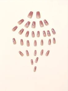 用 24 件裝水晶長方形按壓指甲、光澤裸色假指甲帶 3D 水鑽設計全覆蓋假指甲套件女式人造長丙烯酸指甲升級您的外觀 - 彩色 - 查看 3