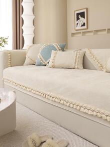 1入組通用四流蘇沙發墊,現代簡約風格防滑長沙發地墊,合適的適用於L形和沙發 - 白色 - 查看 1