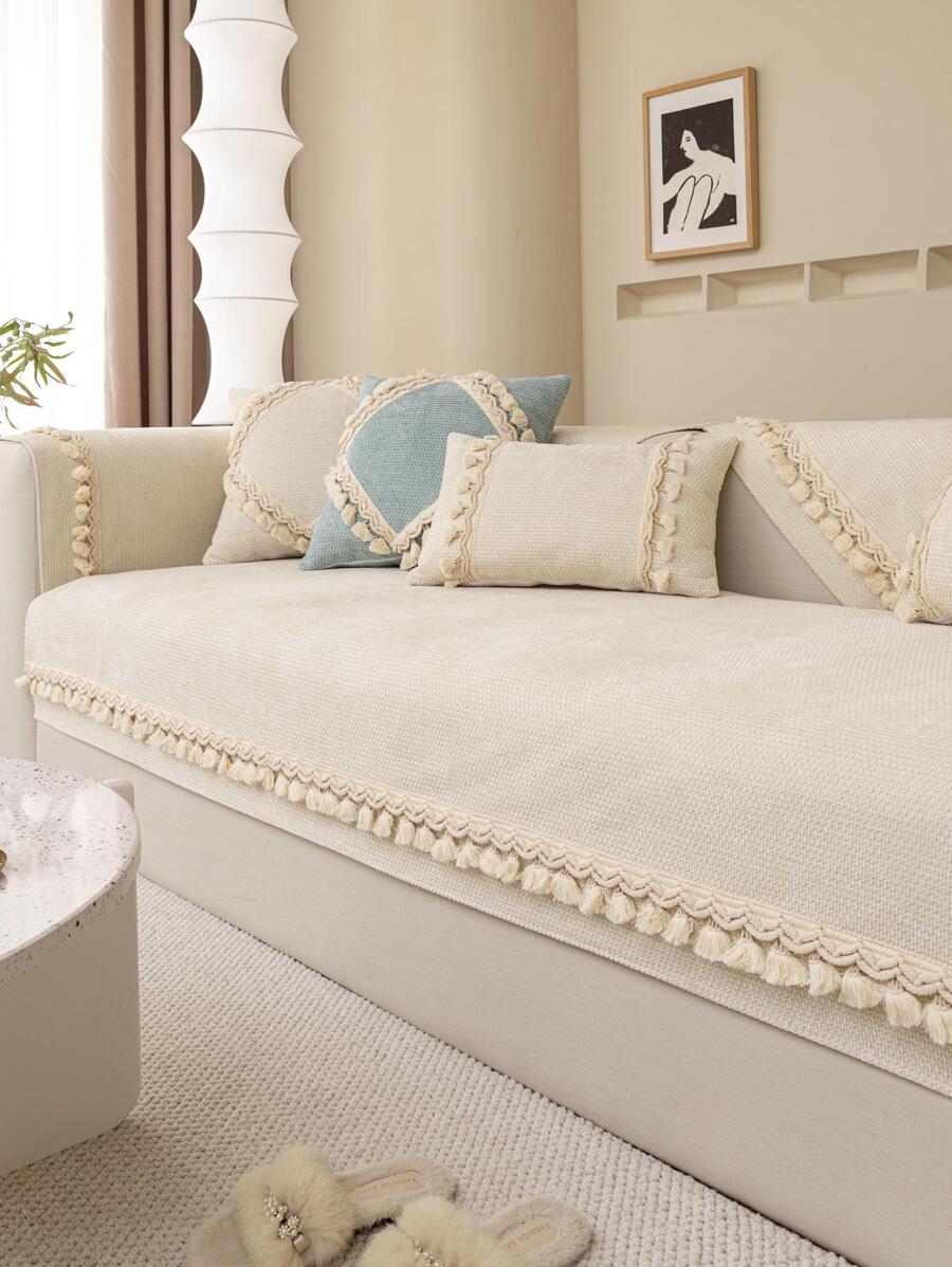 1入組通用四流蘇沙發墊,現代簡約風格防滑長沙發地墊,合適的適用於L形和沙發 - 白色 - 查看 1