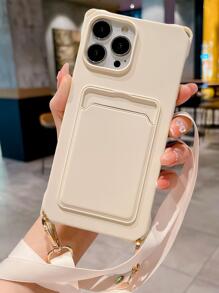 Solid Phone Case With Strap - Beige - View 1
