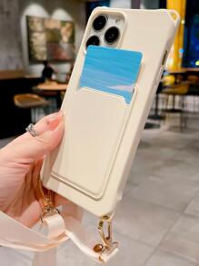 Solid Phone Case With Strap - Beige - View 4