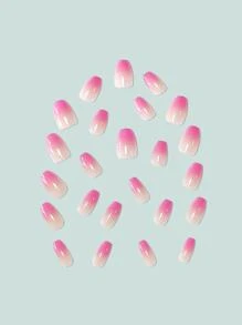 沒想到你還能變得更甜 24入組櫻花粉色微妙漸層按壓指甲短棺材漸變全罩假指甲套件 - 彩色 - 查看 4