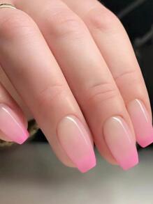 沒想到你還能變得更甜 24入組櫻花粉色微妙漸層按壓指甲短棺材漸變全罩假指甲套件 - 彩色 - 查看 1