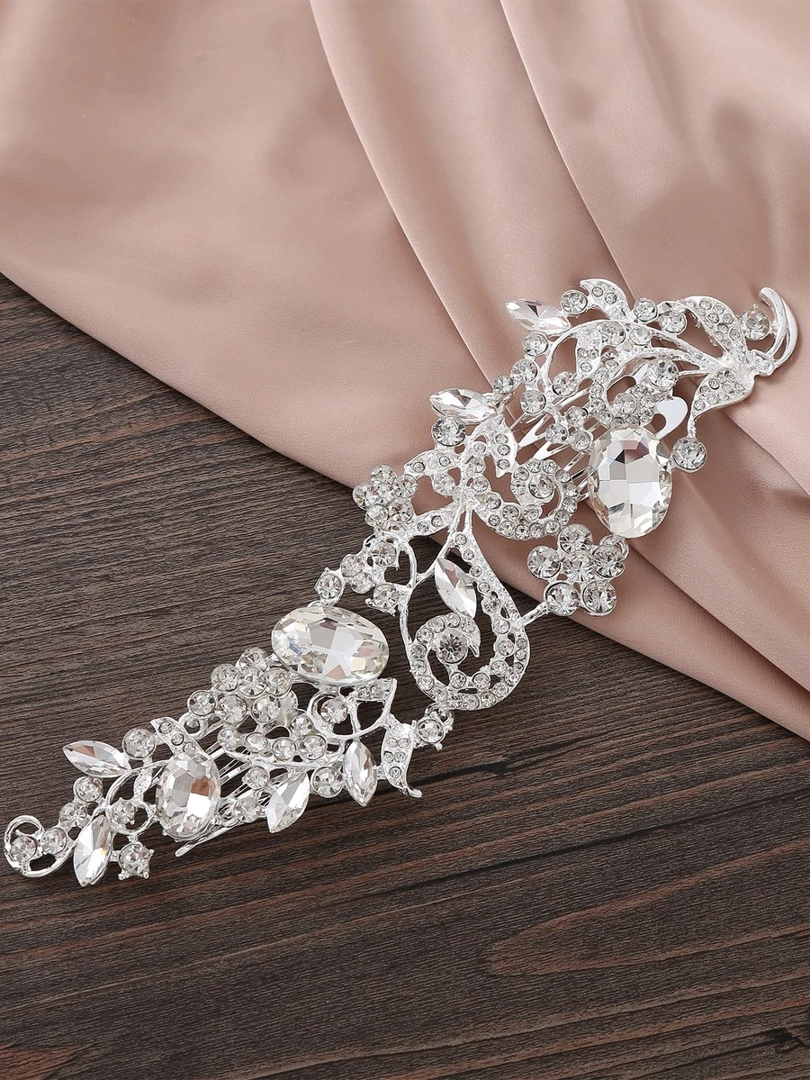 Băng đô cài tóc cô dâu trang trí Rhinestone - Bạc - Xem 1